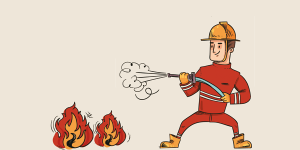 disegno di un addetto antincendio che spegne il fuoco